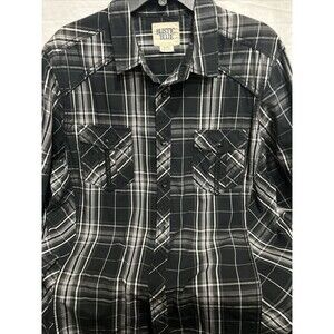 Rustic Blue Mens Medium Black & White Plaid Buttonfront Longsleeve Shirt